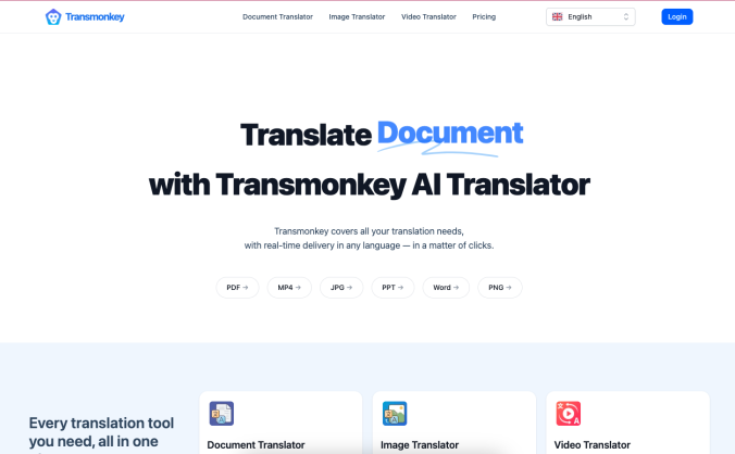 翻译文档、图像、视频在线基于AI | Transmonkey